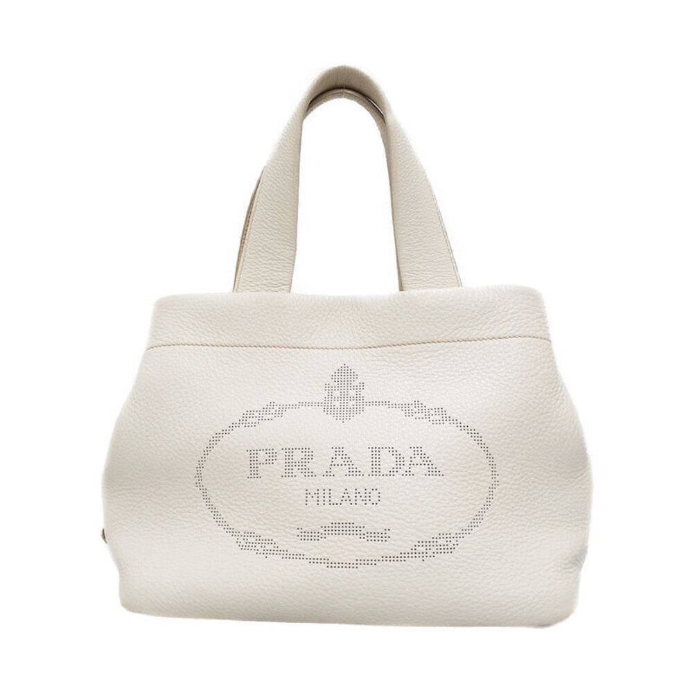 Prada handbag Prada Logo Tote Bag perforated Vitello Daino leather White